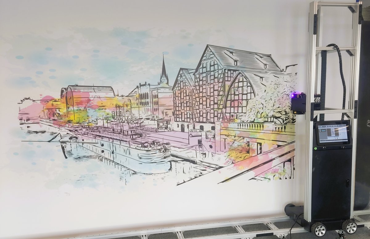 Office wall mural printing in action